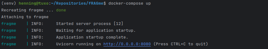 Screenshot of active docker webservice.